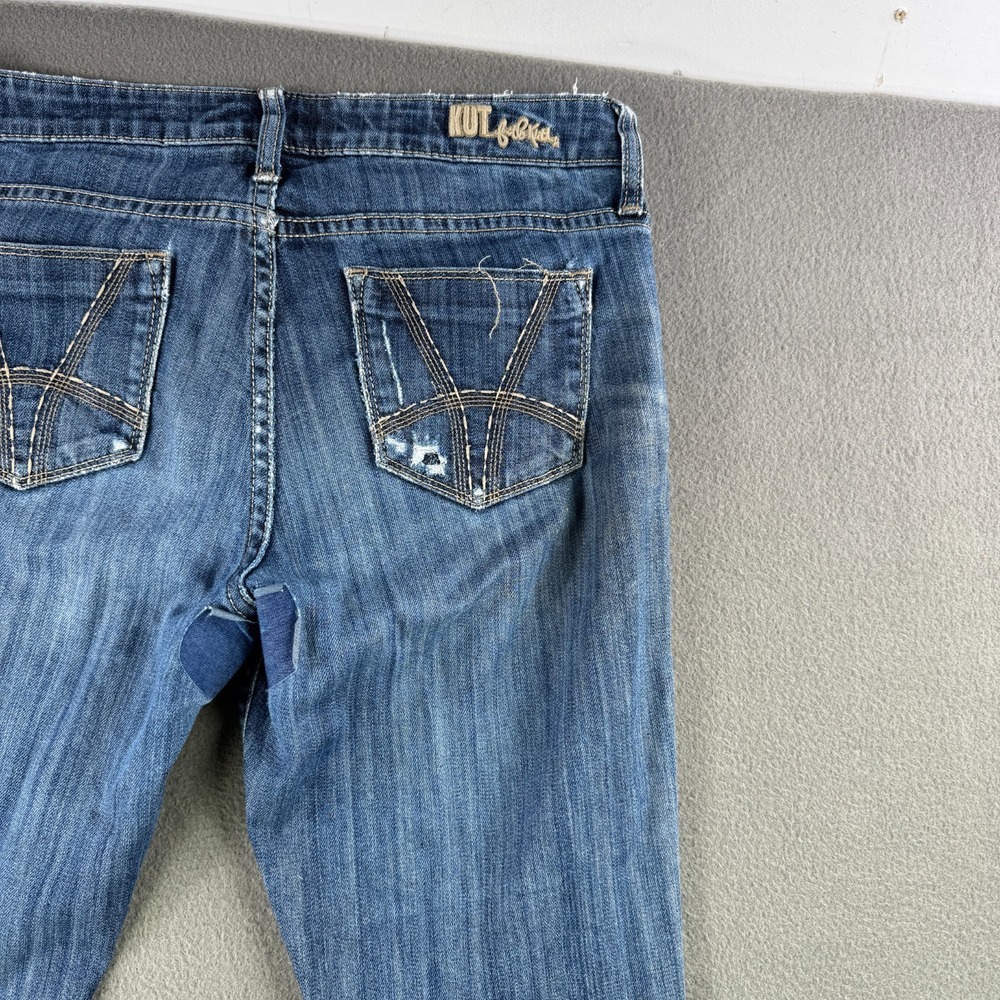 Kut from the Kloth Jeans Women 8 Kelsey Mid Rise Ankle Flare Distressed Patch - Picture 10 of 12